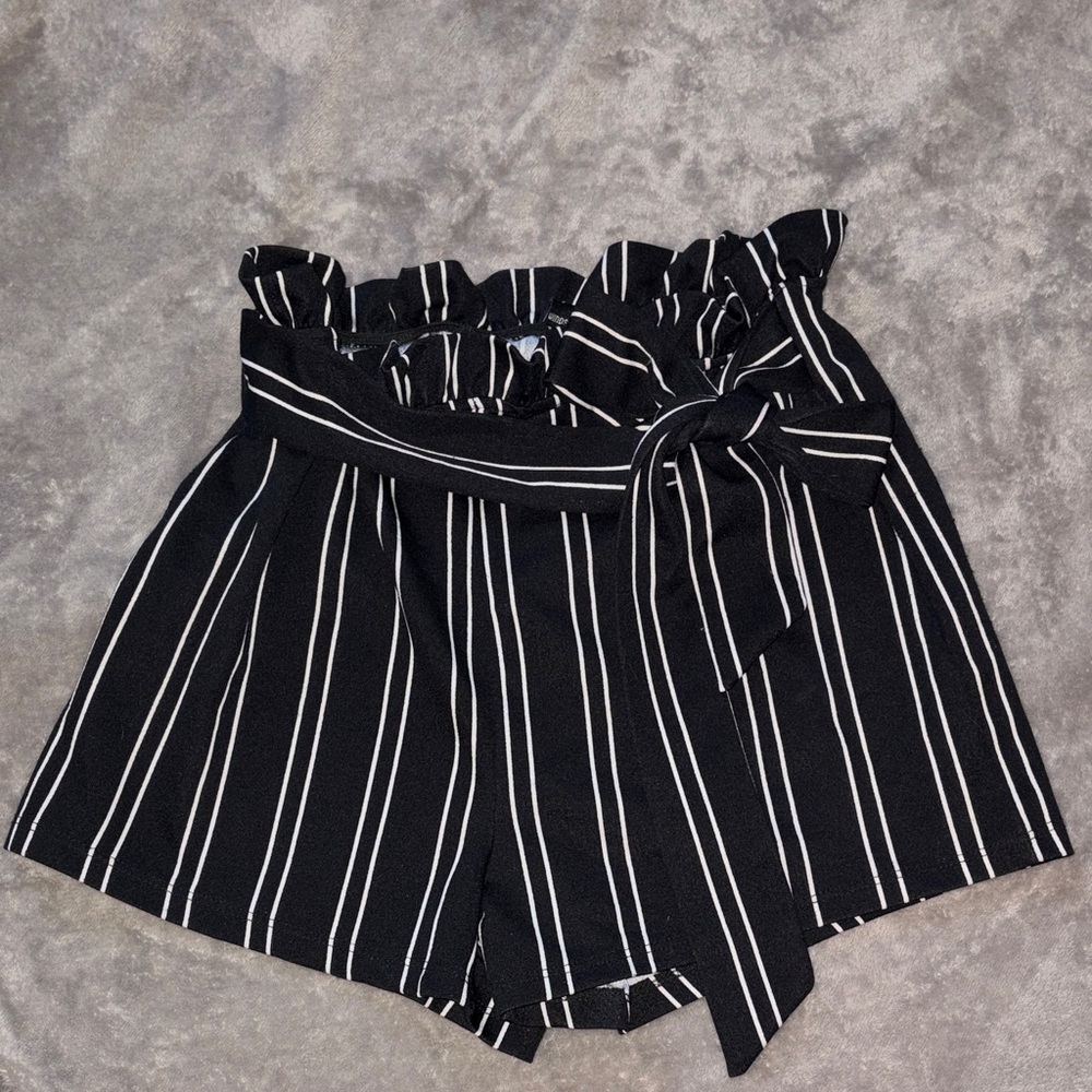 Windsor High Waist Striped Shorts in Black and White